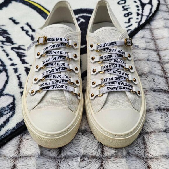 DIOR SNEAKER Walk'N Dior sneaker White canvas cotton size EU 37.5 US 7 - Picture 1 of 7